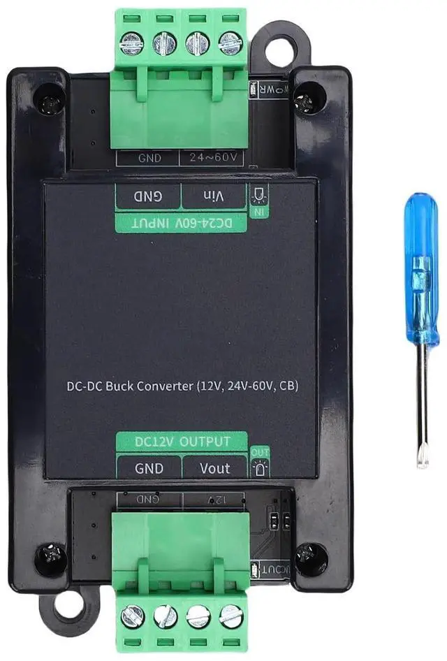 Main image of DC to DC Power Converter 24-60V to 12V, 85% Efficiency, Non Isolated, Internal Protections, Terminal Block, Guide Rail Mount Buckle, ABS Material, 4.8W-12W, Approx. 90A