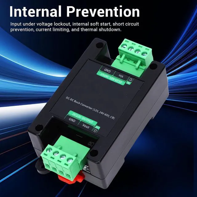 Alt view image 2 of 7 - DC to DC Power Converter 24-60V to 12V, 85% Efficiency, Non Isolated, Internal Protections, Terminal Block, Guide Rail Mount Buckle, ABS Material, 4.8W-12W, Approx. 90A