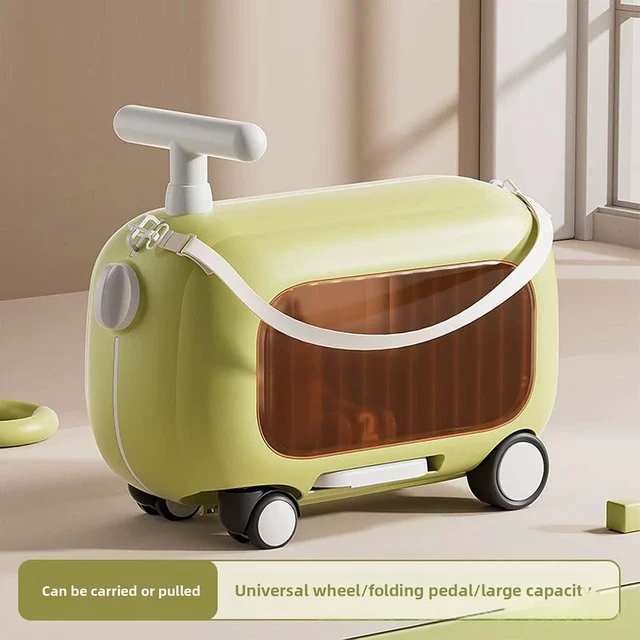 Alt view image 3 of 7 - Kids Ride On Luggage, Multi Functional, Safe and Stable, Large Capacity, Sturdy and Safe, Lightweight and Portable, 90 Degree Folding Pedal, Toddler Rideable (Green)