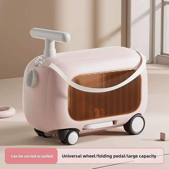 Alt view image 3 of 7 - Kids Ride On Luggage, Multi Functional, Safe and Stable, Large Capacity, Sturdy and Safe, Lightweight and Portable, 90 Degree Folding Pedal, Toddler Rideable (Pink)
