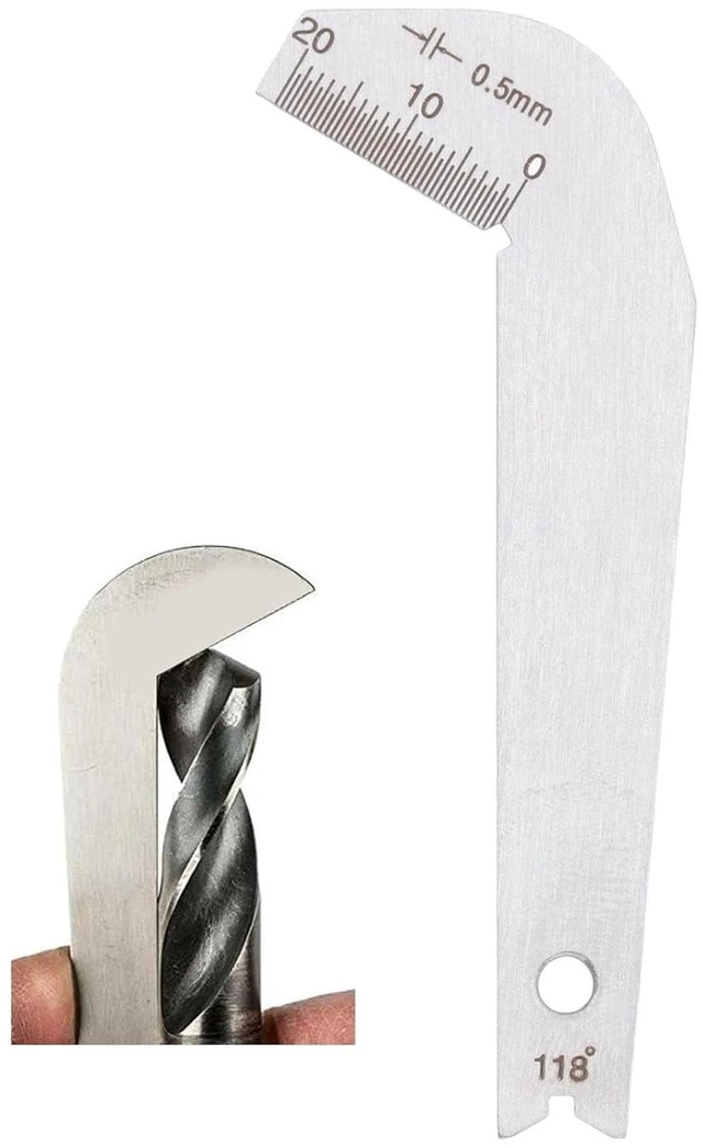 Main image of 118° Drill Bit Sharpening Gauge, Stainless Steel Drill Bit Angle Gauge, Accurate 0.5mm, for Wood Metal, Compact Lightweight, Fast Efficient with Measurement Range 0-20mm