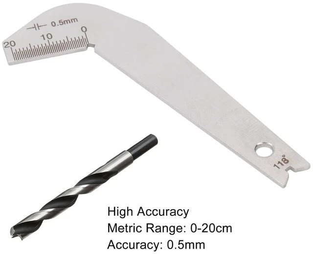 Alt view image 3 of 7 - 118° Drill Bit Sharpening Gauge, Stainless Steel Drill Bit Angle Gauge, Accurate 0.5mm, for Wood Metal, Compact Lightweight, Fast Efficient with Measurement Range 0-20mm