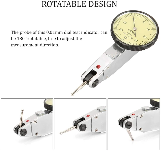 Alt view image 3 of 7 - Dial Test Indicator, 0-0.8mm 0.01mm Test Dial Indicator with Dovetail Clamp ans Storage Case, Aluminum Professional Dial for Mechanical Measurement