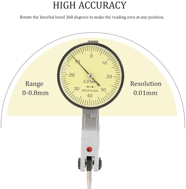 Alt view image 2 of 7 - Dial Test Indicator, 0-0.8mm 0.01mm Test Dial Indicator with Dovetail Clamp ans Storage Case, Aluminum Professional Dial for Mechanical Measurement