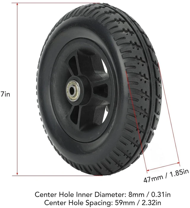Alt view image 3 of 7 - Non Slip 7in Solid PU Wheelchair Wheel Replacement, Strong Bearing Capacity
