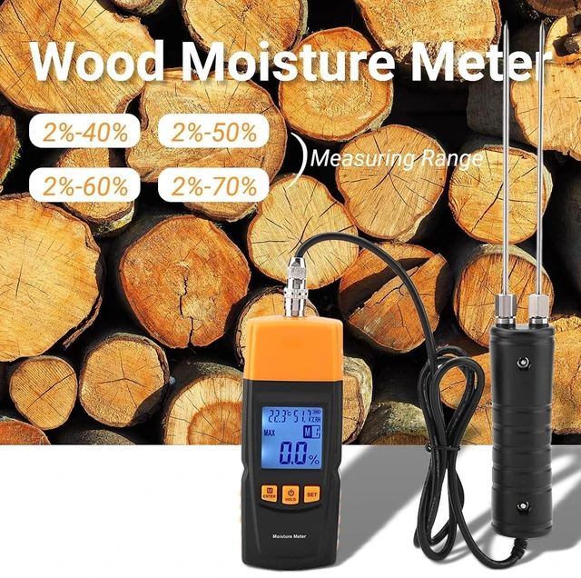 Alt view image 2 of 7 - Wood Meter, Digital Wood Tester Firewood Meter with Long Probe, Professional Paper Humidity Tester Damp Meter for Wood Firewood Paper Floor