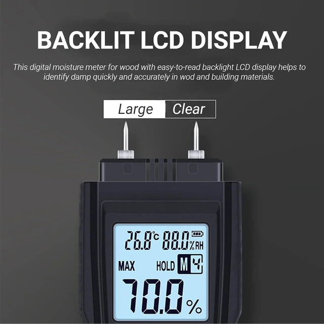 Alt view image 4 of 7 - Wood Meter, Digital Wood Tester Firewood Meter with Long Probe, Professional Paper Humidity Tester Damp Meter for Wood Firewood Paper Floor