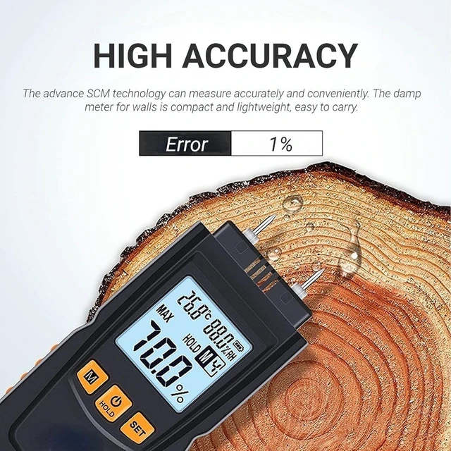Alt view image 5 of 7 - Wood Meter, Digital Wood Tester Firewood Meter with Long Probe, Professional Paper Humidity Tester Damp Meter for Wood Firewood Paper Floor
