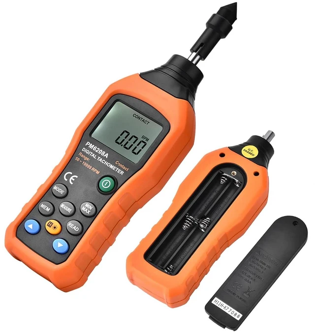 Alt view image 4 of 7 - Digital Tachometer, 50-19999RPM Tachometer with 5 Rollers and Storage Bag, Type Portable Mini Tachometer RPM Meter, Backlit LCD Display