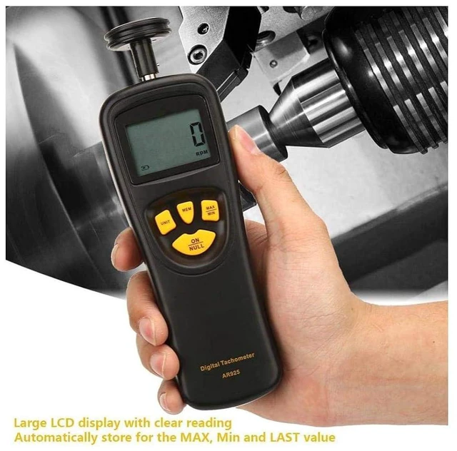 Alt view image 2 of 7 - Digital Tachometer,LCD Handheld Tachometer 0.5-19999RPM,High Tester Counter with/Min/Last Data Backlight Hold Functions