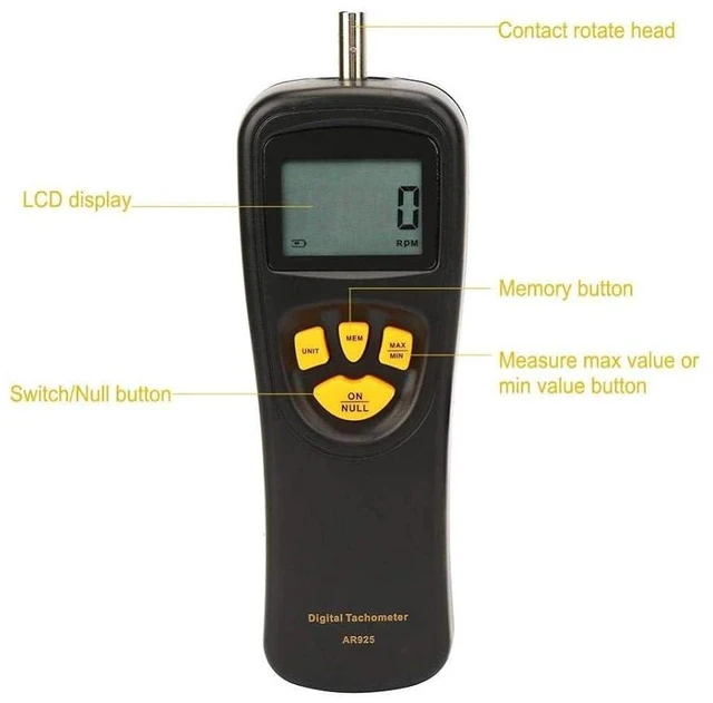 Alt view image 5 of 7 - Digital Tachometer,LCD Handheld Tachometer 0.5-19999RPM,High Tester Counter with/Min/Last Data Backlight Hold Functions