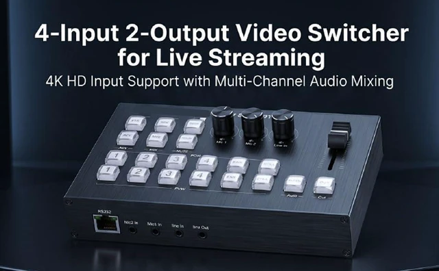 Alt view image 6 of 7 - 4 Input 2 Output Video Switcher, 4K 30Hz Live Streaming Switcher with Multi Channel Sound Mixing for Professional Broadcast (US Plug)
