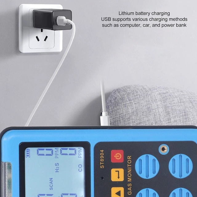 Alt view image 3 of 7 - Gas Detector, 4 in 1 CO H2S O2 LEL Gas Monitor Meter Tester Analyzer with 3 Alarm Mode Sound Light Vibration Alarm, Rechargeable Backlit Display Air Quality Tester