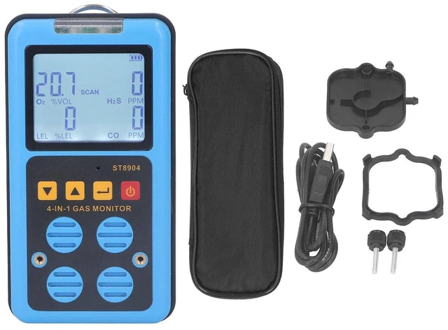 Alt view image 7 of 7 - Gas Detector, 4 in 1 CO H2S O2 LEL Gas Monitor Meter Tester Analyzer with 3 Alarm Mode Sound Light Vibration Alarm, Rechargeable Backlit Display Air Quality Tester