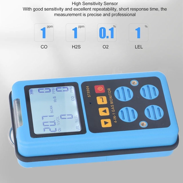 Alt view image 5 of 7 - Gas Detector, 4 in 1 CO H2S O2 LEL Gas Monitor Meter Tester Analyzer with 3 Alarm Mode Sound Light Vibration Alarm, Rechargeable Backlit Display Air Quality Tester