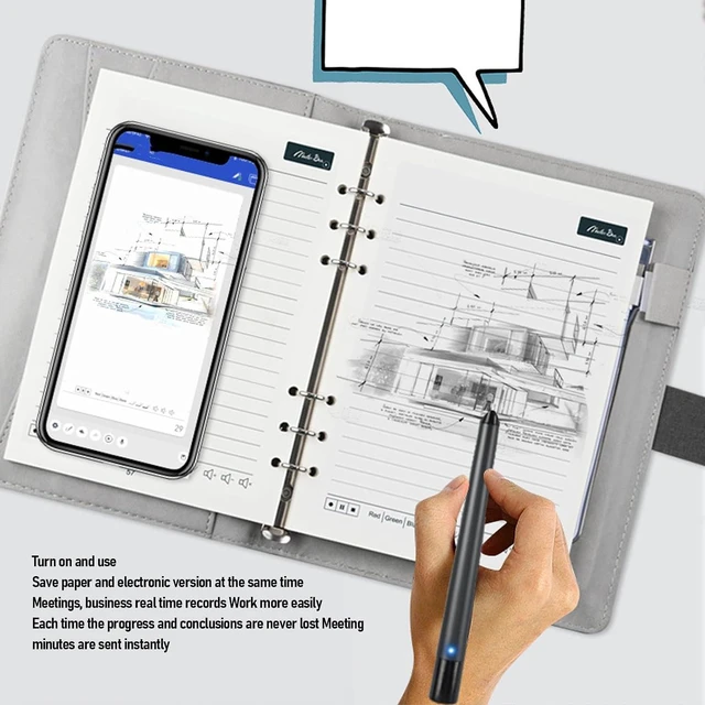 Alt view image 4 of 7 - 3 in1 Digital Smart Pen, Smartpen Notebook Set, Real Time Sync for Digitizing, Bluetooth 5.0 Paper Smart Writing Set, Convert to Text, OCR Technology, for iOS for Android (Black Grey