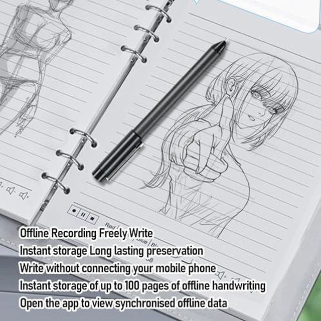 Alt view image 5 of 7 - 3 in1 Digital Smart Pen, Smartpen Notebook Set, Real Time Sync for Digitizing, Bluetooth 5.0 Paper Smart Writing Set, Convert to Text, OCR Technology, for iOS for Android (Grey Black