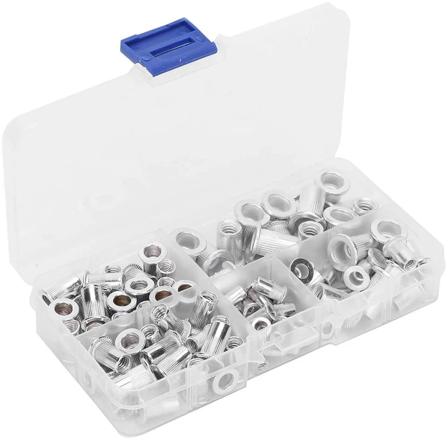 Alt view image 2 of 7 - 100pcs Aluminum Rivet Nut Kit, 6-32/8-32/10-24/10-32/1/4-20, Silver, Unfinished, Commercial Grade, Rivet Nut