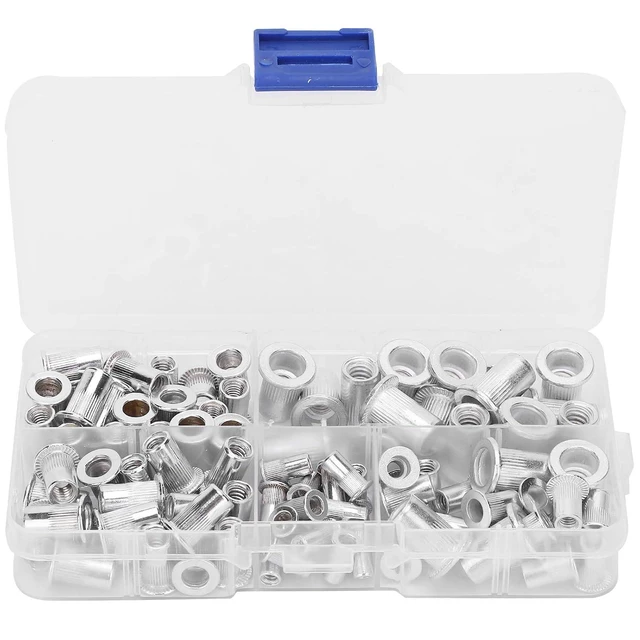 Alt view image 3 of 7 - 100pcs Aluminum Rivet Nut Kit, 6-32/8-32/10-24/10-32/1/4-20, Silver, Unfinished, Commercial Grade, Rivet Nut
