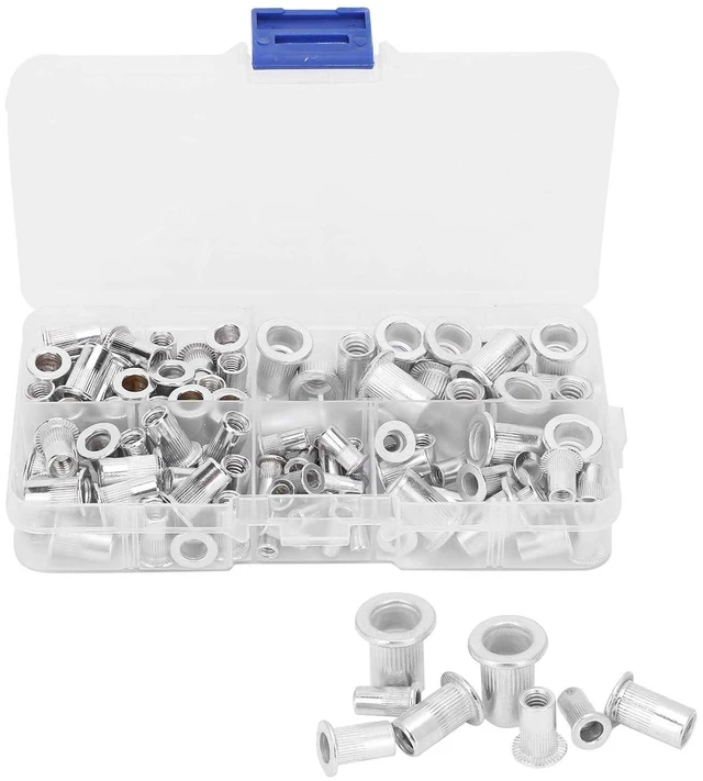 Alt view image 4 of 7 - 100pcs Aluminum Rivet Nut Kit, 6-32/8-32/10-24/10-32/1/4-20, Silver, Unfinished, Commercial Grade, Rivet Nut