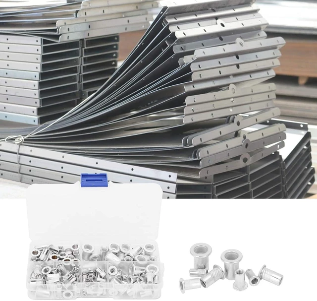 Alt view image 7 of 7 - 100pcs Aluminum Rivet Nut Kit, 6-32/8-32/10-24/10-32/1/4-20, Silver, Unfinished, Commercial Grade, Rivet Nut