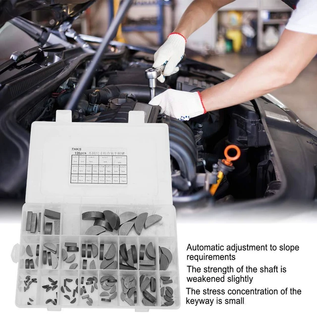 Alt view image 4 of 7 - 21 Kinds of Woodruff Key,135 Pcs Woodruff Key Assortment Kit,Flywheel Pulley Crank Way Key Assortment Kit,Made of fine Material of Long Service Life and Good Durability