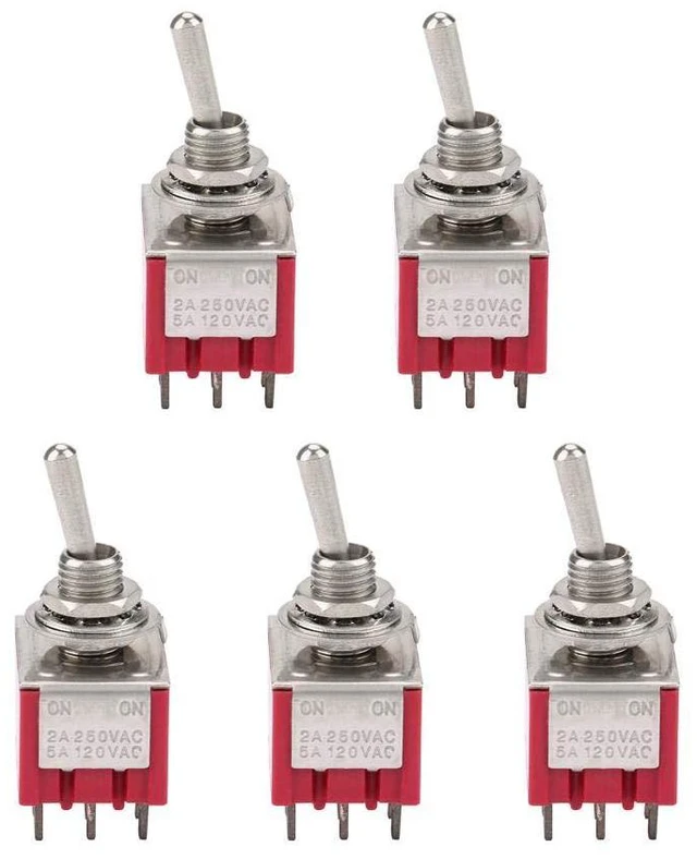 Main image of 5PCS Toggle Switch 3PDT,ON-ON 2 Position Heavy Duty Rocker Toggle Switch, 9 Pin 2A/250VAC 5A/120VAC 6mm,for Automobile,Home,Industrial