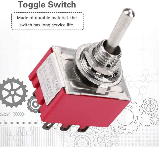 Alt view image 3 of 7 - 5PCS Toggle Switch 3PDT,ON-ON 2 Position Heavy Duty Rocker Toggle Switch, 9 Pin 2A/250VAC 5A/120VAC 6mm,for Automobile,Home,Industrial
