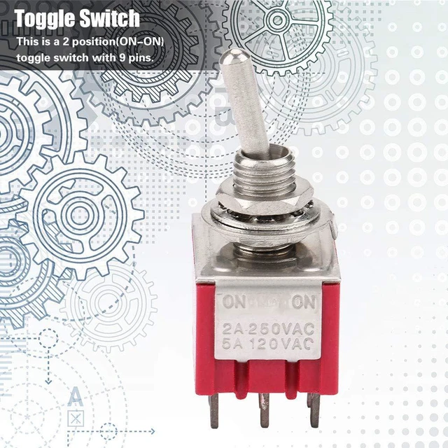 Alt view image 4 of 7 - 5PCS Toggle Switch 3PDT,ON-ON 2 Position Heavy Duty Rocker Toggle Switch, 9 Pin 2A/250VAC 5A/120VAC 6mm,for Automobile,Home,Industrial