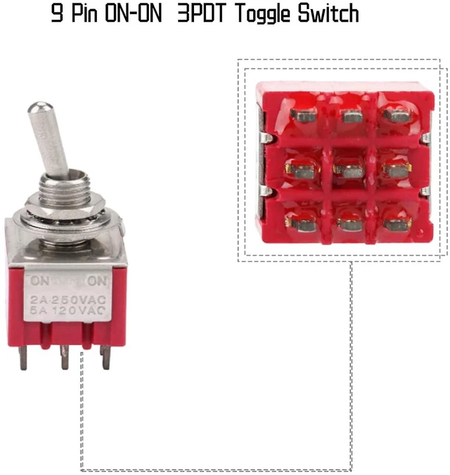 Alt view image 6 of 7 - 5PCS Toggle Switch 3PDT,ON-ON 2 Position Heavy Duty Rocker Toggle Switch, 9 Pin 2A/250VAC 5A/120VAC 6mm,for Automobile,Home,Industrial