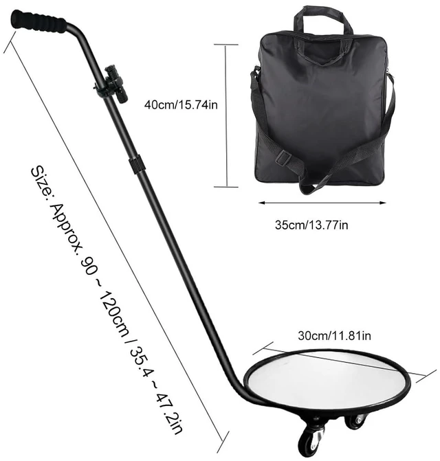Alt view image 5 of 7 - Under Vehicle Inspection Mirror with Light and Telescoping Handle, 12 Inch Diameter Security Mirror with 170° Adjustable Angle, Foldable Under Car Inspection Mirror for Check