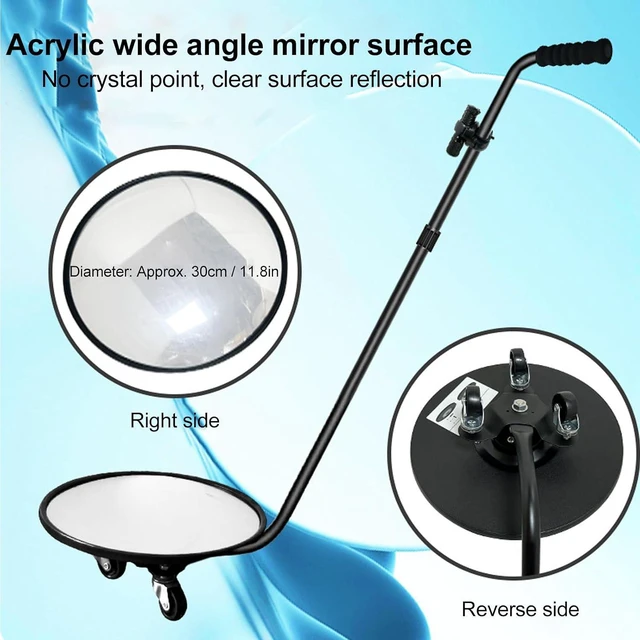 Alt view image 2 of 7 - Under Vehicle Inspection Mirror with Light and Telescoping Handle, 12 Inch Diameter Security Mirror with 170° Adjustable Angle, Foldable Under Car Inspection Mirror for Check