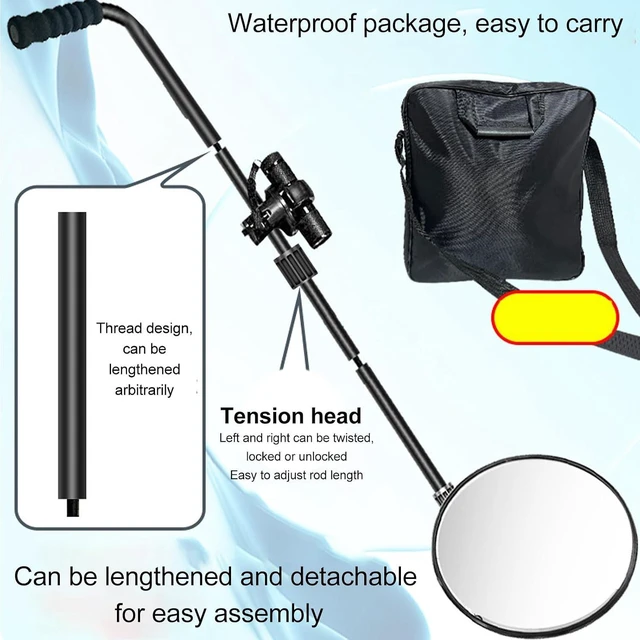 Alt view image 3 of 7 - Under Vehicle Inspection Mirror with Light and Telescoping Handle, 12 Inch Diameter Security Mirror with 170° Adjustable Angle, Foldable Under Car Inspection Mirror for Check