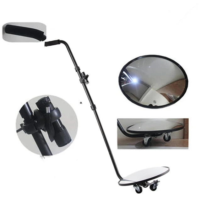 Alt view image 7 of 7 - Under Vehicle Inspection Mirror with Light and Telescoping Handle, 12 Inch Diameter Security Mirror with 170° Adjustable Angle, Foldable Under Car Inspection Mirror for Check