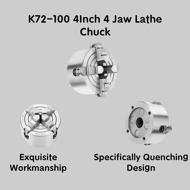 Alt view image 2 of 7 - 4inch 4 Jaw Lathe Chuck,K72-100 4 Jaw Independent Reversible Jaw,Metal Lathe Chuck,for lathe,Turning Machine Accessories