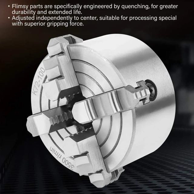 Alt view image 7 of 7 - 4inch 4 Jaw Lathe Chuck,K72-100 4 Jaw Independent Reversible Jaw,Metal Lathe Chuck,for lathe,Turning Machine Accessories