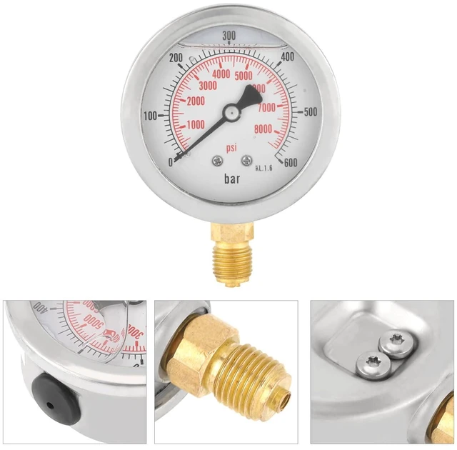 Alt view image 2 of 7 - G 1/4" Pressure 0~600 bar / 0-8500Psi,Hydraulic Double Scale Pressure Gauge,All Purpose Pressure Manometer for Bar/Psi Measurement.