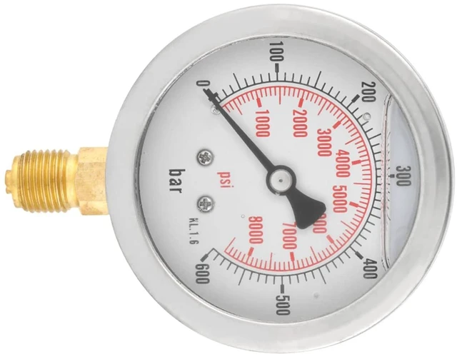Alt view image 3 of 7 - G 1/4" Pressure 0~600 bar / 0-8500Psi,Hydraulic Double Scale Pressure Gauge,All Purpose Pressure Manometer for Bar/Psi Measurement.