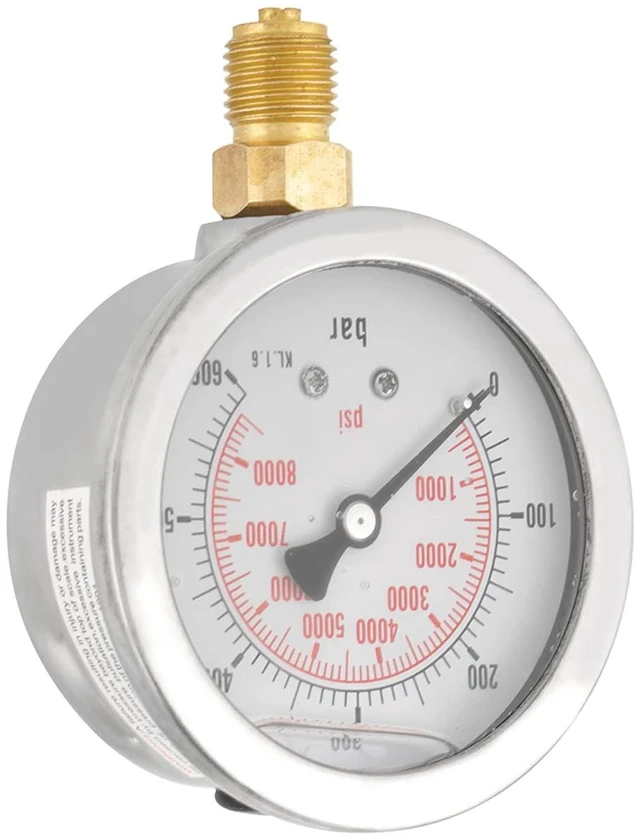 Alt view image 4 of 7 - G 1/4" Pressure 0~600 bar / 0-8500Psi,Hydraulic Double Scale Pressure Gauge,All Purpose Pressure Manometer for Bar/Psi Measurement.