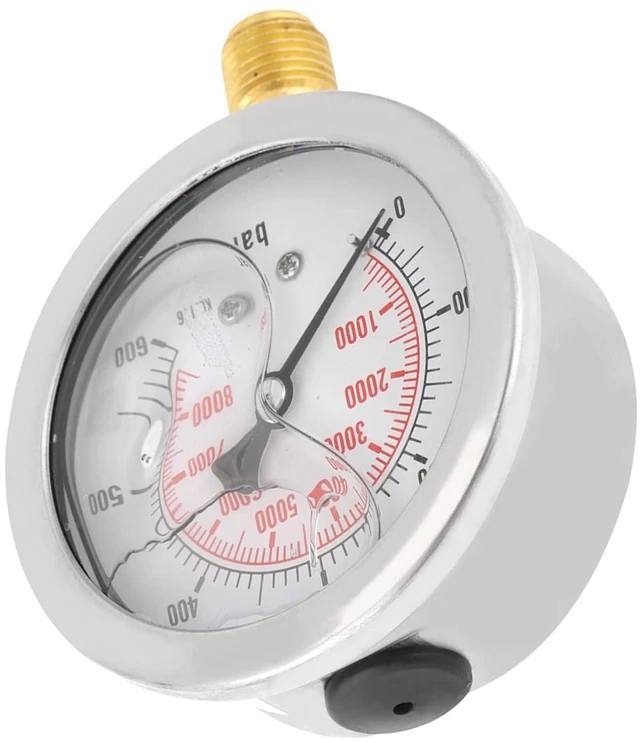 Alt view image 5 of 7 - G 1/4" Pressure 0~600 bar / 0-8500Psi,Hydraulic Double Scale Pressure Gauge,All Purpose Pressure Manometer for Bar/Psi Measurement.