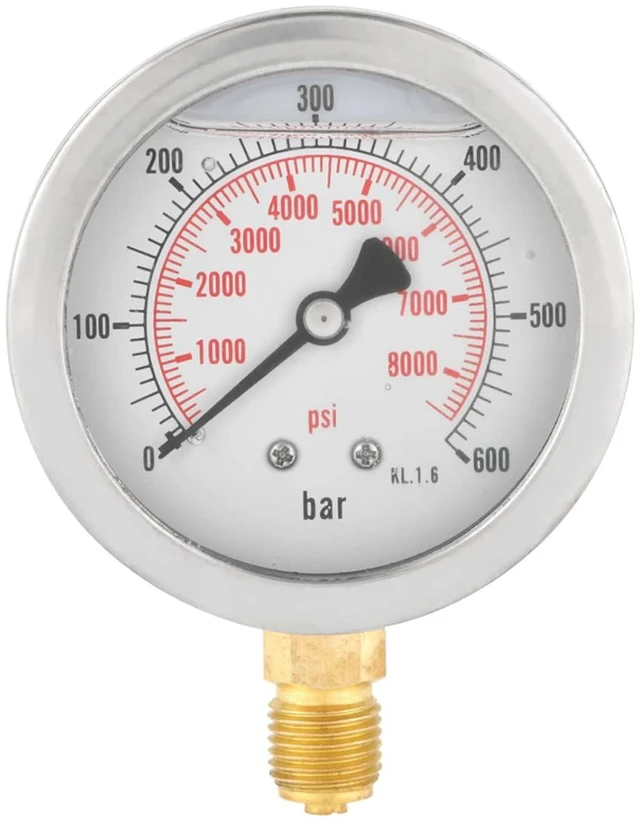 Alt view image 6 of 7 - G 1/4" Pressure 0~600 bar / 0-8500Psi,Hydraulic Double Scale Pressure Gauge,All Purpose Pressure Manometer for Bar/Psi Measurement.