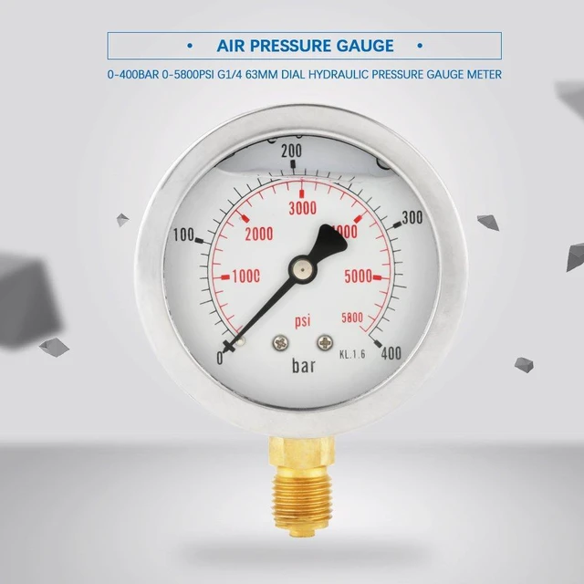 Main image of G1/4 Pressure 0-400BAR 0-5800PSI,Water Hydraulic Double Scale Pressure Gauge,All Purpose Pressure Manometer for Bar/Psi Measurement.