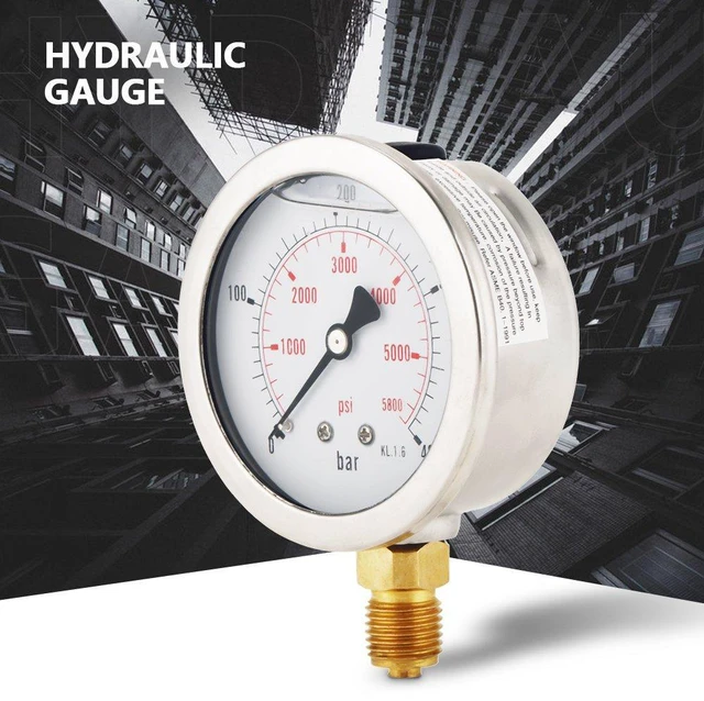 Alt view image 2 of 7 - G1/4 Pressure 0-400BAR 0-5800PSI,Water Hydraulic Double Scale Pressure Gauge,All Purpose Pressure Manometer for Bar/Psi Measurement.