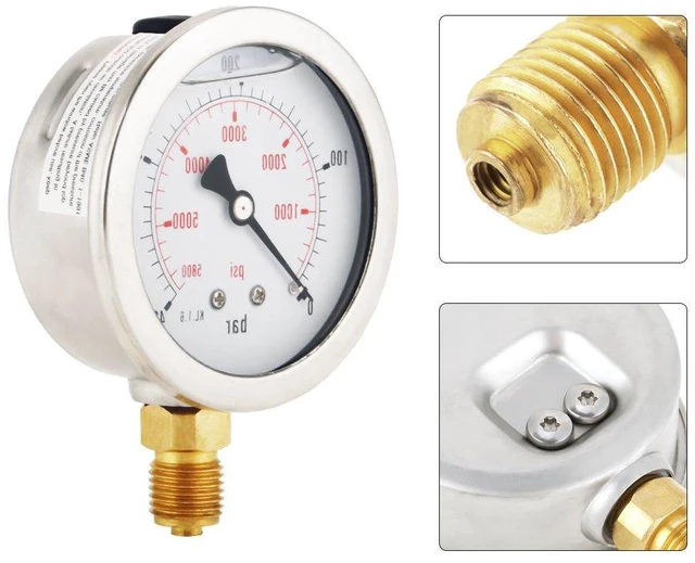 Alt view image 3 of 7 - G1/4 Pressure 0-400BAR 0-5800PSI,Water Hydraulic Double Scale Pressure Gauge,All Purpose Pressure Manometer for Bar/Psi Measurement.