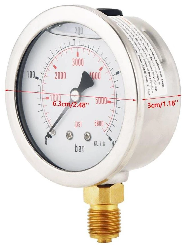Alt view image 7 of 7 - G1/4 Pressure 0-400BAR 0-5800PSI,Water Hydraulic Double Scale Pressure Gauge,All Purpose Pressure Manometer for Bar/Psi Measurement.