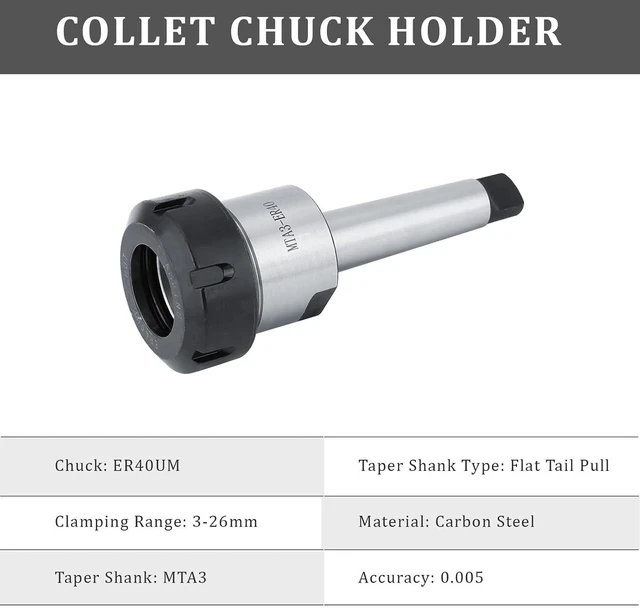 Alt view image 4 of 7 - MTA3 ER40UM Morse Taper Collet Chuck Holder,3-26mm Carbon Steel Collet Chuck Holder,High Precision,High Hardness, And Wear-Resistant,For All Kinds Of Milling Machine Processing