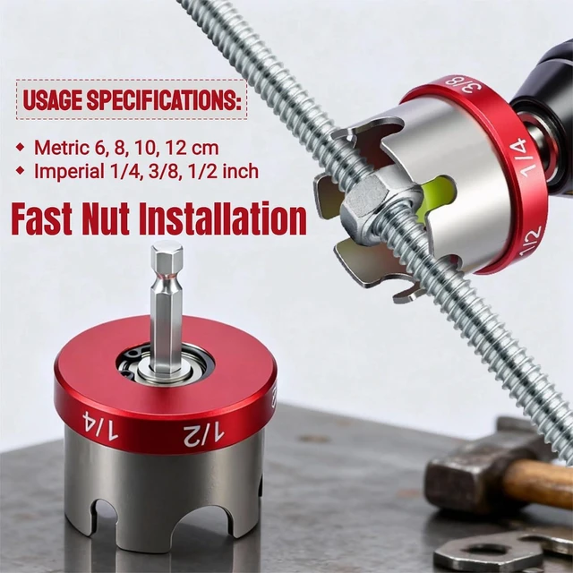 Alt view image 2 of 7 - Threaded Rod Nut Runner, Nut Spinning Drill Attachment for 1/4in, 3/8in and 1/2in Threaded Rods, 1/4 Inch Hex Shank Nut Driver for Fast Nut and Bolt Removal (Nut Removal Socket)
