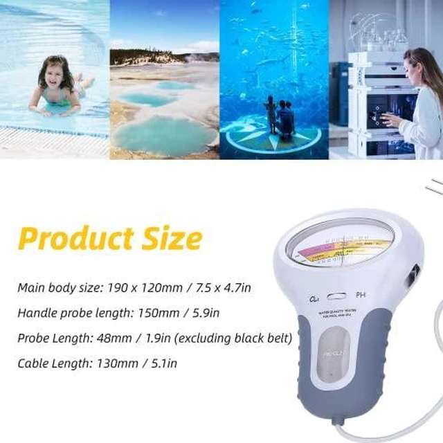 Alt view image 6 of 7 - Chlorine PH Meter, 2 in 1 PH Meter Chlorine Level Meter CL2 Tester Meter with Probe, Portable Water Quality Tester for Swimming Pool Spa Water Quality Analysis