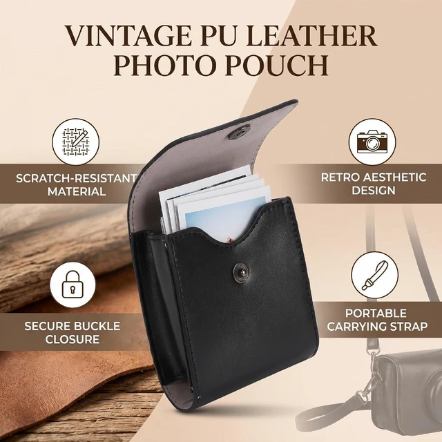 Alt view image 2 of 7 - Photo Pouch Photo Bag Case Vintage Portable Scratch Proof Retro Design PU Leather Sleeve with Buckle Back Buckle for 3 Inch Paper (Black)