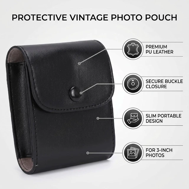 Alt view image 4 of 7 - Photo Pouch Photo Bag Case Vintage Portable Scratch Proof Retro Design PU Leather Sleeve with Buckle Back Buckle for 3 Inch Paper (Black)